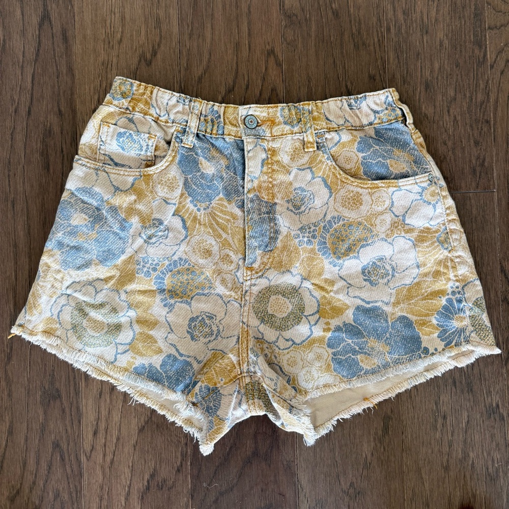 Anthropologie Blue and Yellow Floral Jean Shorts